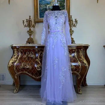 Современные светло-фиолетовые вечерние платья с кружевной аппликацией и длинными рукавами, сшитые на заказ для официальных вечеринок в 2024 году Rode De Morrie
