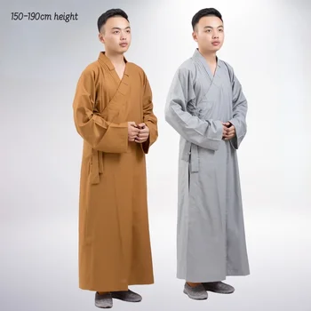 Желто-серое Длинное платье монаха для взрослых мужчин, одежда для традиционных буддийских монахов, одежда для медитации, тибетские буддистские халаты для взрослых