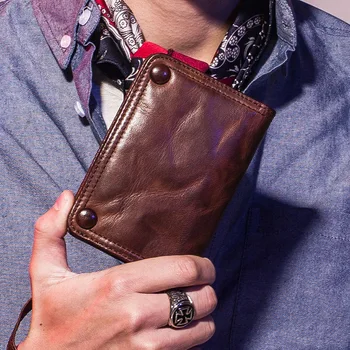Модный кожаный мужской кошелек, ретро-многофункциональный держатель для карт большой емкости из мягкой кожи, кошелек из овчины с несколькими картами