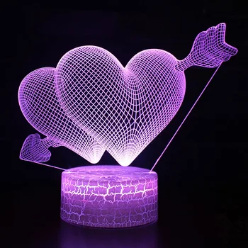 Светодиодная 3D лампа с питанием от USB illusion night light I love you gadget heart 16 Цветов, меняющих настольные лампы для Спальни для Украшения дома