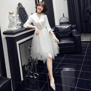 Белое вечернее Короткое платье 2020 Банкетное Темпераментное платье Новая текстура Aura Queen Женское Простое и элегантное