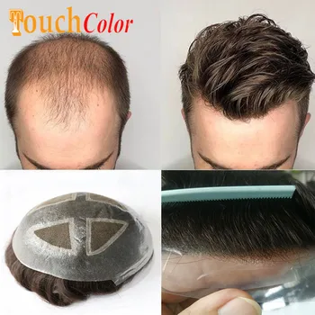 Мужской парик нового стиля с тонкой кожной основой, средний Швейцарский кружевной парик, протез из человеческих волос, натуральный мужской парик, система волос для мужчин