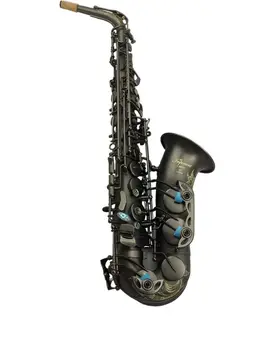 Профессиональный альт-саксофон восточной музыки матово-черного цвета с цветочной гравировкой