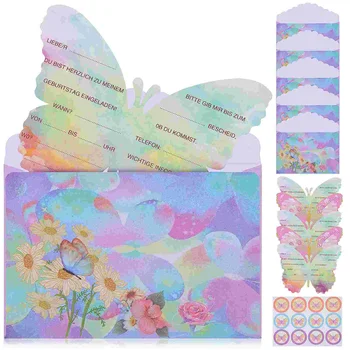 Розово-фиолетовая бабочка, пригласительный билет, конверт, наклейки с бабочками, декор для вечеринки по случаю дня рождения для девочек, детский душ, свадебные принадлежности