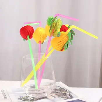 Барбекю Многоцветное Пластиковое Украшение для вечеринки 50 шт./лот Бумажные Модные 3D Соломинки для коктейлей и фруктов