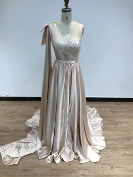 Стильная накидка MYMB на одно плечо, дизайнерское атласное платье Aline с вышивкой бисером ручной работы, вечернее платье большого размера В хорошем ассортименте