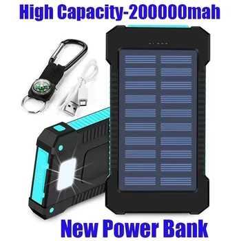 Бесплатная доставка 200000mah Top Solar Power Bank Водонепроницаемое Аварийное Зарядное Устройство Внешний Аккумулятор Powerbank для MI iPhone LED SOS Light