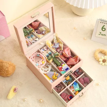 Коробка для хранения детских аксессуаров для волос Портативная Игрушка Девочка Принцесса Шкатулка для украшений Подарок на День рождения Розовая Прекрасная Коробка для аксессуаров для волос
