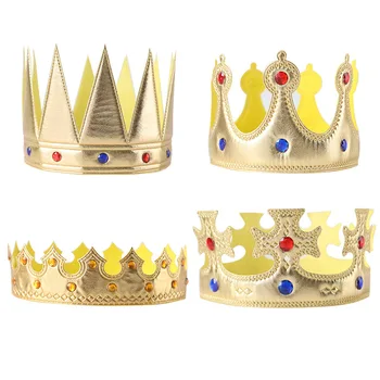 Король Королева Принц Принцесса Золотая Пластиковая Корона С Драгоценными Камнями для Костюмированной Вечеринки, Дня Рождения, Театрального Празднования Хэллоуина