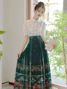 Современное платье с юбкой-лошадью, изготовленное Hanfu Ming, женское платье 2023, Новая летняя Улучшенная версия древней одежды Han Elements Thin Fairy