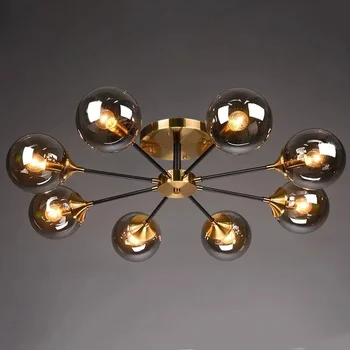 Современная светодиодная люстра со стеклянным шаром, столовая, спальня, подвесной светильник, золотые подвесные светильники в стиле Home Deco, дымчато-серый/прозрачное стекло