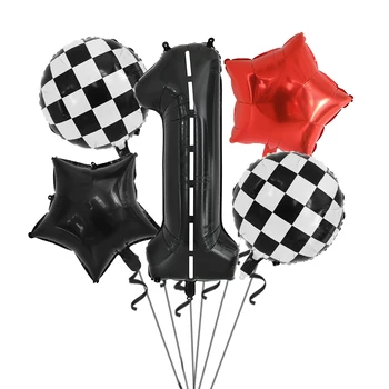 5 шт./компл. Тематический номер гоночного автомобиля Воздушные шары из фольги Черно-белая сетка Флаг Воздушные шары для детей и взрослых Детский душ Украшение для вечеринки по случаю Дня рождения