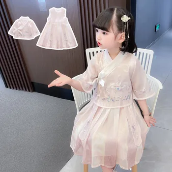 Костюм Тан Летний Китайский Детский Детский Костюм Ханьфу Платье Феи Косплей Традиционная Фестивальная Одежда для Девочек