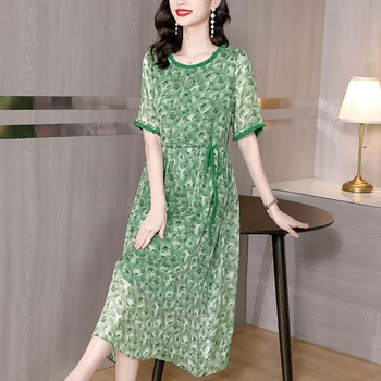 Французское зеленое платье с короткими рукавами в цветочек Для женщин, лето 2023, новое платье с цветочным принтом, со шнуровкой на талии, демонстрирующее тонкую юбку