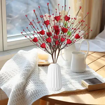 Искусственная красная ягода, имитация цветка в форме сердца, букет, реалистичный декор для дома на новоселье в День Святого Валентина