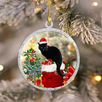Акриловые Рождественские подвески, Яркие Рождественские украшения с черным котом, Праздничные украшения, Подарки, Дверные украшения на Рождество