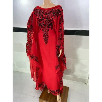 Дубайское Красное платье Марокканская Длинная рубашка Платье Из Жоржета Джилбаб Арабские Европейские и американские Модные тенденции
