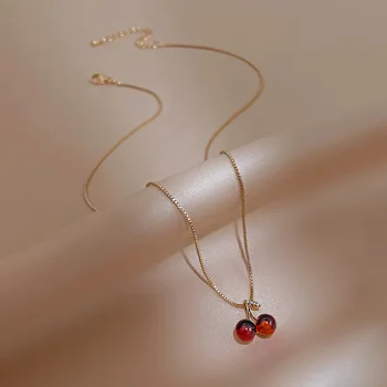 Подвеска на цепочке с вишней из циркона, цепочка на ключицу, европейское и американское фруктовое ожерелье Ins для женщин