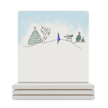 Сноубординг с Керамическими Подставками Blue Sky (Квадратными) для рождественского чая, милые кухонные принадлежности, милые Подставки для напитков
