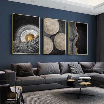 Абстрактная картина с текстурой золотисто-черного дерева на холсте, плакаты на скандинавскую тему и принты, современные настенные рисунки для домашнего декора гостиной