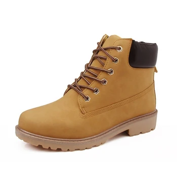Классические ботинки TaoBo для мужчин и женщин, треккинговые ботинки на желтой резиновой подошве с круглым носком, Размер 36-46, уличные кожаные ботинки