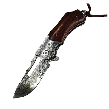 Складной нож из Дамасской стали VG10, Карманный нож с эбонитовой ручкой, Походный охотничий инструмент EDC