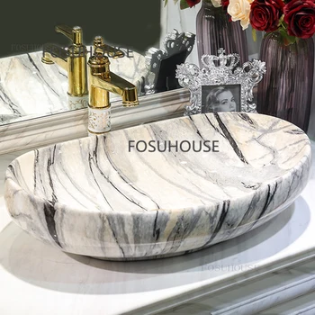Креативная раковина с керамической столешницей для ванной комнаты, раковина для ванной комнаты в семье, мраморный набор для раковины в скандинавском стиле на открытом воздухе в саду