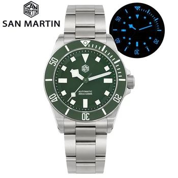 San Martin 39 мм Титановые часы для дайвинга Мужские Автоматические Механические часы NH35 Зеленый циферблат Сапфировые наручные часы BGW-9 Водонепроницаемые 300 м
