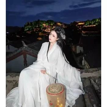 2023 Женское платье Hanfu, китайское традиционное танцевальное платье Hanfu, женский костюм для косплея, Летнее белое платье Hanfu, женское платье большого размера 2XL