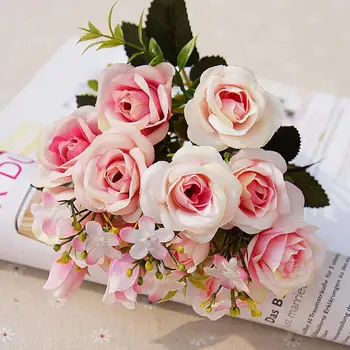 1 букет из 10 головок искусственных королевских роз в европейском стиле, цветы для домашнего декора комнаты