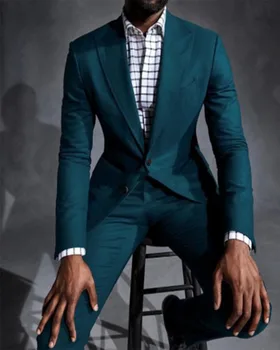 Темно-зеленый мужской костюм, строгий приталенный пошив, 2 предмета, куртка, брюки, блейзер с отворотом, брюки, костюм жениха, одежда для свадебной вечеринки