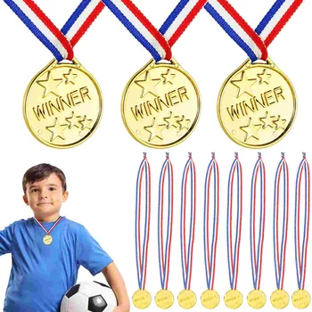 50 Шт Детских Медалистов Золотые Медали для Детских Игрушек Лента с Шейными Лентами Пластиковая Спортивная Студенческая