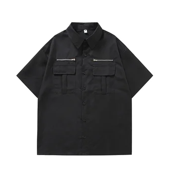 Мода 2023, Летняя одежда, Черно-белые рубашки военного бренда Cargo Для мужчин, повседневные блузки с короткими рукавами, размер 4XL