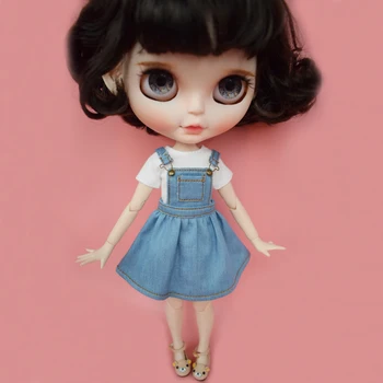 1 шт. милое платье для куклы Blyth, джинсовое синее/розовое платье для Azone, аксессуары для кукольной одежды Licca 1/6