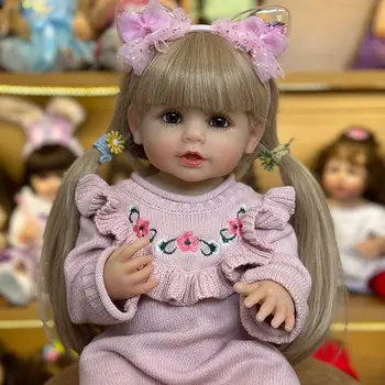 NPK 55 см, полностью силиконовая кукла с улыбкой Возрожденного младенца, дети для девочек, реалистичные светлые волосы, мягкая на ощупь, высококачественная кукла
