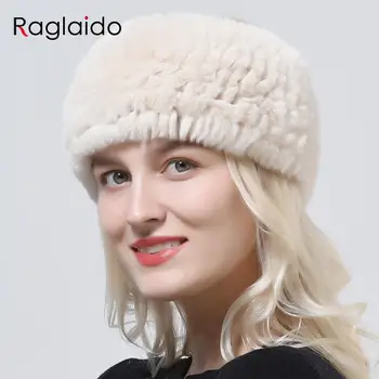 Вязаная повязка на голову из натурального меха кролика Рекс, женские зимние теплые модные головные уборы
