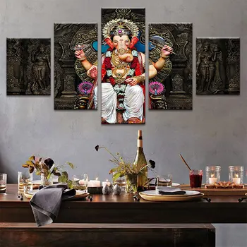 Artsailing Картина из 5 частей Индийский Слон Индуизм Религиозная Настенная Художественная картина Подарок Украшение дома Печать на холсте Модульный Куадрос