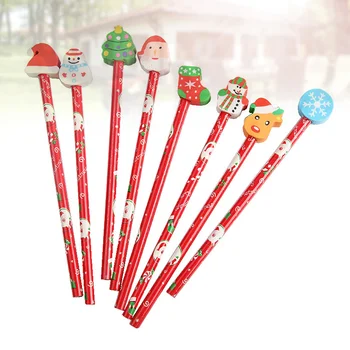 12 шт. Рождественский карандаш с ластиком Мультяшные стационарные карандаши для детей, студентов в произвольном стиле