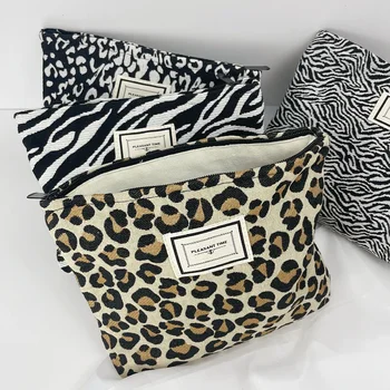 Модная женская косметичка Leopard Большая Косметичка Zebra Холст Дорожный Органайзер для хранения Клатч Туалетные Сумки Женская сумка