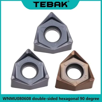 TEBAK WNMU080608 двухсторонние шестигранные пластины из карбида MFWN с быстрой подачей под прямым углом 90 градусов, Чугунные фрезерные пластины