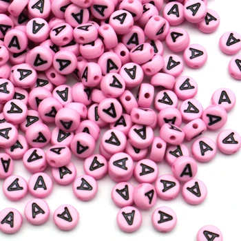 20 штук 4x7 мм Розовых круглых черных букв алфавита A-Z Акриловые бусины-распорки для изготовления ювелирных изделий, аксессуары для браслетов 