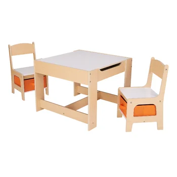 Набор деревянных столов и стульев для хранения Senda Kids, Натуральный цвет, Меламин, 3 предмета, набор столов и стульев для детей 3-7 лет