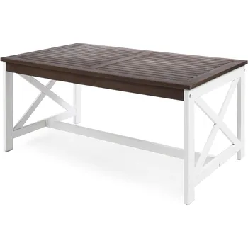 Журнальный столик Christopher Knight Home Ivan Outdoor из дерева акации с основанием, белое основание / темно-коричневая столешница mesa desk