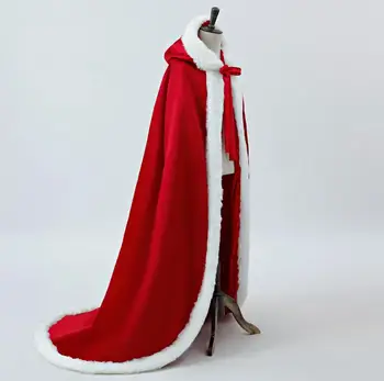 Женская зимняя свадебная накидка SHAMAI с отделкой из искусственного меха белого цвета / Слоновой кости, Потрясающие Свадебные плащи С капюшоном, Длинная куртка из красного атласа для вечеринок