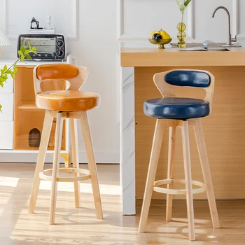 Европейские барные стулья из массива дерева, ретро кухонная мебель, креативный барный стул с высокой вращающейся спинкой, Роскошный табурет для стойки регистрации в домашнем кафе