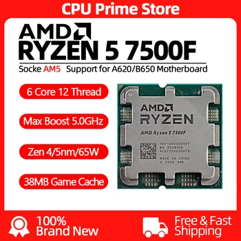 AMD Ryzen 5 7500F Совершенно Новый процессор RYZEN 7500F Для настольных ПК с геймерским процессором частотой до 5,0 ГГц, 6-Ядерный 12-Потоковый Игровой кэш объемом 38 МБ, Сокет AM5