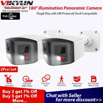 Vikylin 180 ° Панорамная Камера Безопасности Полноцветная 4-Мегапиксельная IP-Камера С Двойным Объективом 4 мм Для Hikvision Protocol POE CCTV Cam Outdoor 2шт