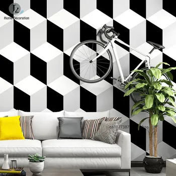 Современные трехмерные решетчатые обои, Черно-белые Серые геометрические обои, фон для дивана в гостиной, наклейка на стену