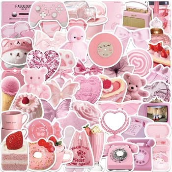 50 шт. Милые розовые наклейки для детей, эстетические игрушки, наклейки в стиле мишки Каваи для девочек, канцелярские принадлежности 