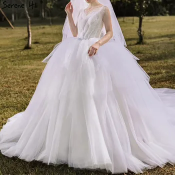 Белое высококачественное свадебное платье принцессы с V-образным вырезом 2023, сексуальное платье невесты в складку без рукавов, расшитое блестками, HM67021, сшитое на заказ